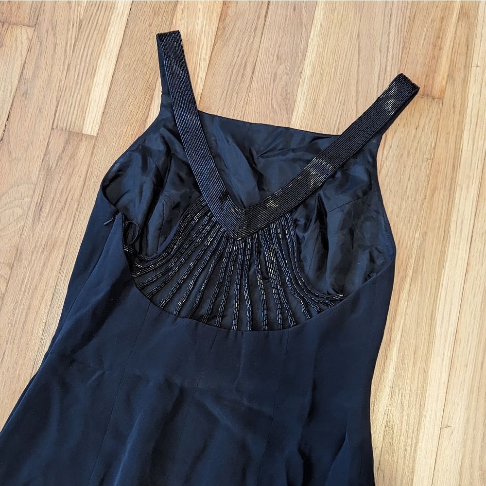 Niteline Della Roufogali Black Silk cocktail Dress with gorgeous beaded back